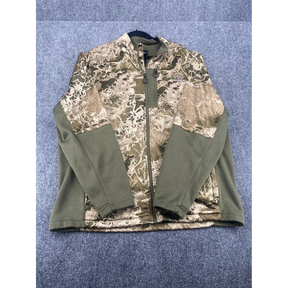 Realtree Full Zip Fleece Jacket RT Wav3 Camo Mens 2XL Olive Night Hunting Hiking